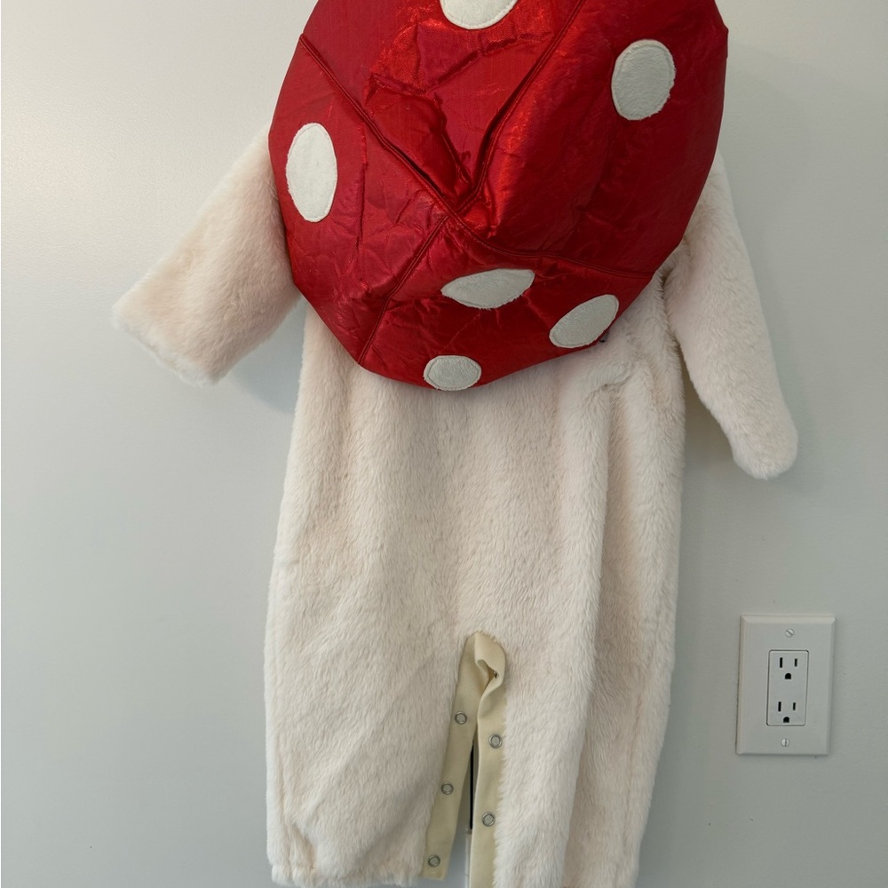 White Fuzzy Costume with Red Dice Hat